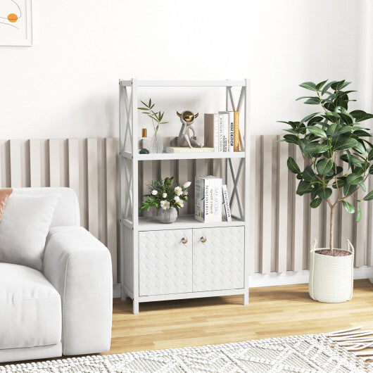 Bathroom Storage Cabinet with Open Shelves and Double Doors-White W2B