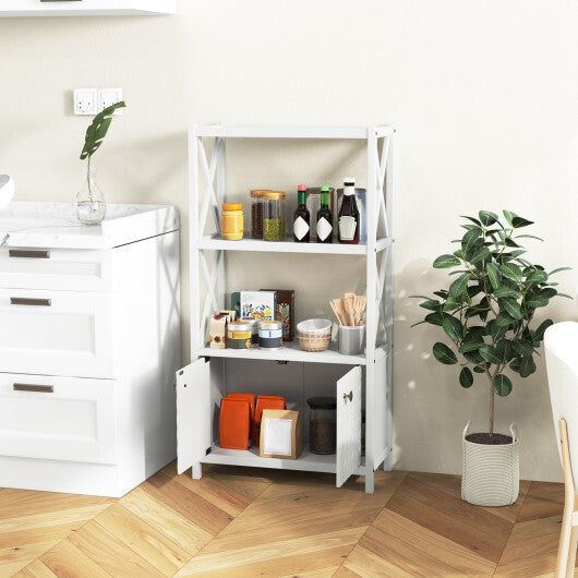 Bathroom Storage Cabinet with Open Shelves and Double Doors-White W2B