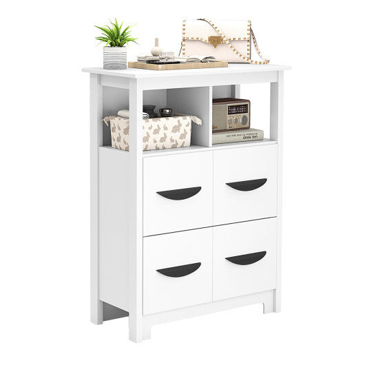 24 Inch Floor Cabinet with 2 Open Compartments and 2 Drawers-White W2B