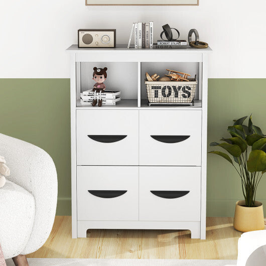 24 Inch Floor Cabinet with 2 Open Compartments and 2 Drawers-White W2B