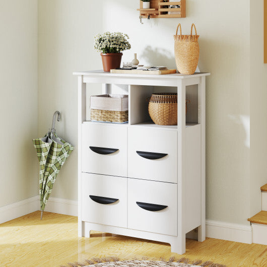 24 Inch Floor Cabinet with 2 Open Compartments and 2 Drawers-White W2B