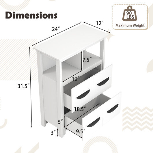 24 Inch Floor Cabinet with 2 Open Compartments and 2 Drawers-White W2B