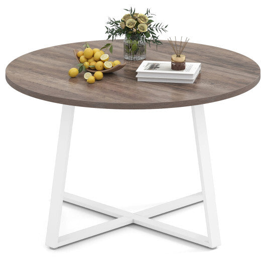 47 Inch Round Dining Table with Stable X-shaped Base and Round Thickened Tabletop-Natural W2B