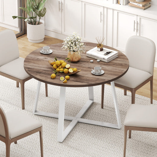 47 Inch Round Dining Table with Stable X-shaped Base and Round Thickened Tabletop-Natural W2B