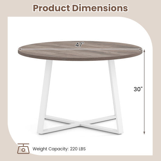 47 Inch Round Dining Table with Stable X-shaped Base and Round Thickened Tabletop-Natural W2B