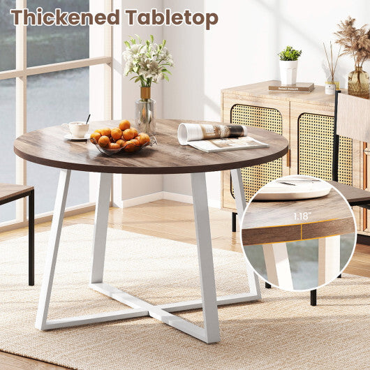 47 Inch Round Dining Table with Stable X-shaped Base and Round Thickened Tabletop-Natural W2B