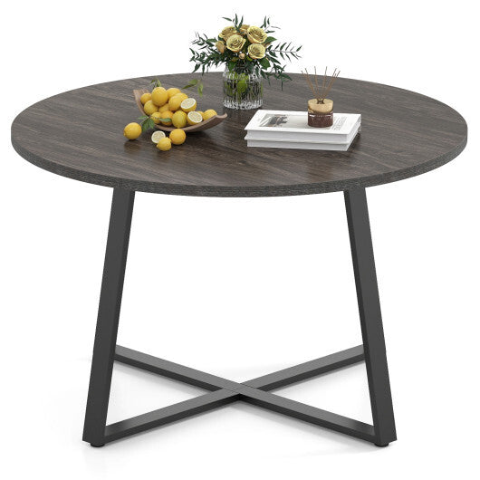 47 Inch Round Dining Table with Stable X-shaped Base and Round Thickened Tabletop-Natural W2B