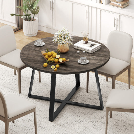 47 Inch Round Dining Table with Stable X-shaped Base and Round Thickened Tabletop-Natural W2B