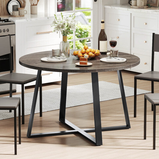 47 Inch Round Dining Table with Stable X-shaped Base and Round Thickened Tabletop-Natural W2B