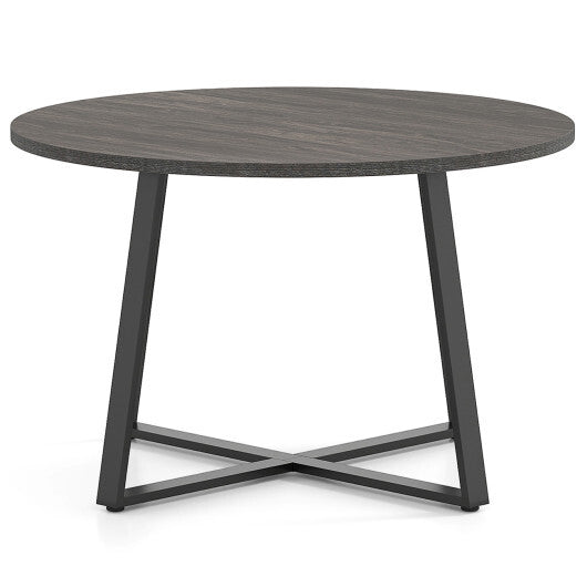 47 Inch Round Dining Table with Stable X-shaped Base and Round Thickened Tabletop-Natural W2B