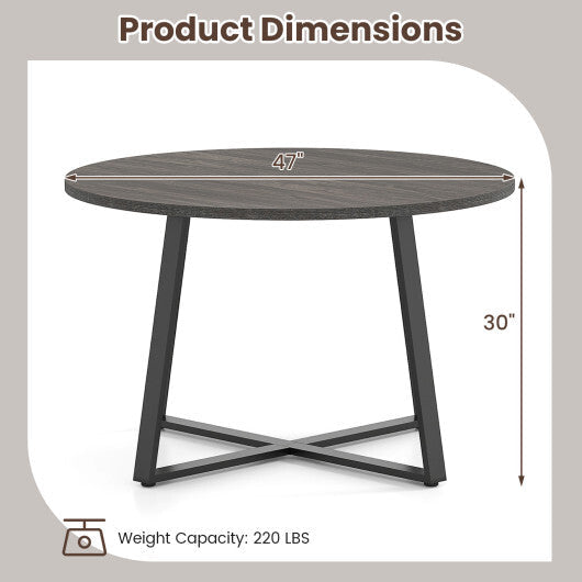 47 Inch Round Dining Table with Stable X-shaped Base and Round Thickened Tabletop-Natural W2B