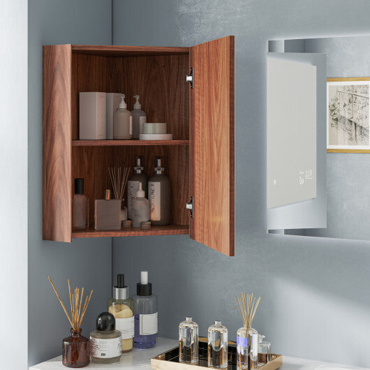 Corner Medicine Cabinet with Mirror with Open Mirror Door and Adjustable Shelf-Brown W2B