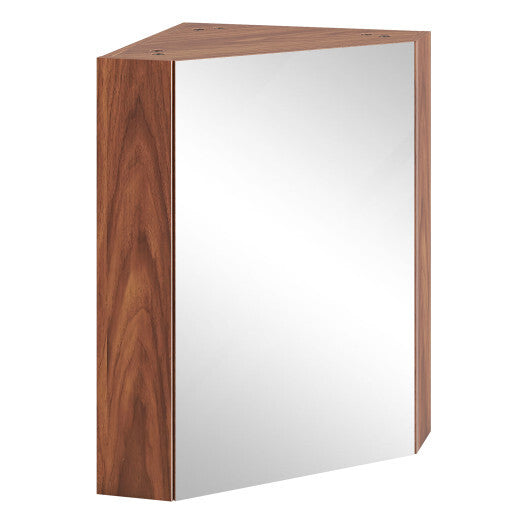 Corner Medicine Cabinet with Mirror with Open Mirror Door and Adjustable Shelf-Brown W2B