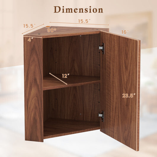 Corner Medicine Cabinet with Mirror with Open Mirror Door and Adjustable Shelf-Brown W2B