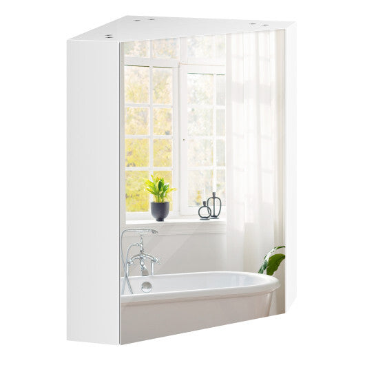 Corner Medicine Cabinet with Mirror with Open Mirror Door and Adjustable Shelf-Brown W2B