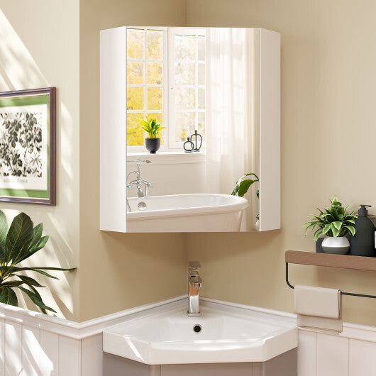 Corner Medicine Cabinet with Mirror with Open Mirror Door and Adjustable Shelf-Brown W2B