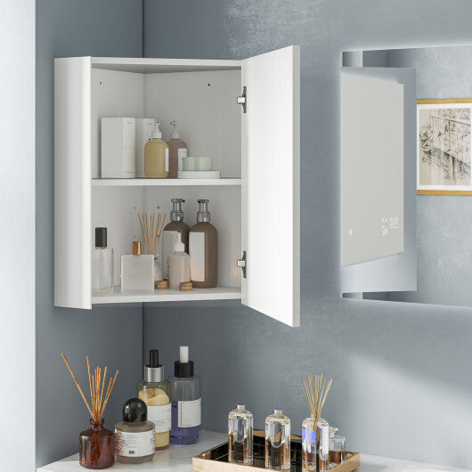 Corner Medicine Cabinet with Mirror with Open Mirror Door and Adjustable Shelf-Brown W2B