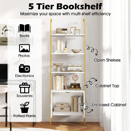 72.5 Inch Tall Bookshelf with Cabinet Anti-Tipping Kits and Metal Frame-Black W2B