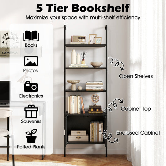 72.5 Inch Tall Bookshelf with Cabinet Anti-Tipping Kits and Metal Frame-Black W2B