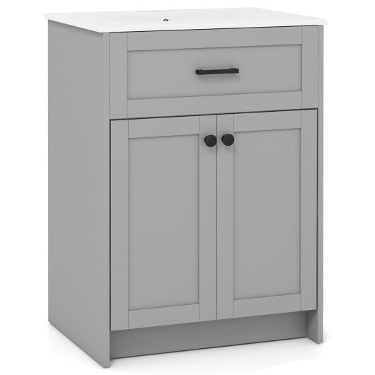 Bathroom Vanity Unit with Basin and 2 Doors-Gray