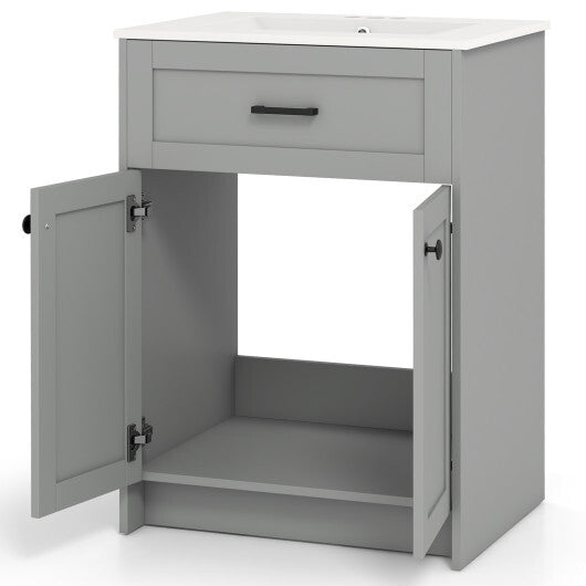 Bathroom Vanity Unit with Basin and 2 Doors-Gray