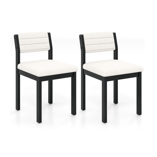 Set of 2 Dining Chairs Sherpa Upholstered Armless Chair with Wood Frame-White W2B