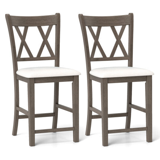 Set of 2 Bar Stools with Cross Back and Linen Fabric Upholstered Seat-Beige