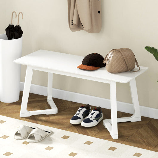 42 Inch Modern Entryway Bench Long Dining Bench with Rubber Wood Legs-White W2B