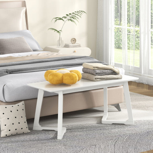 42 Inch Modern Entryway Bench Long Dining Bench with Rubber Wood Legs-White W2B