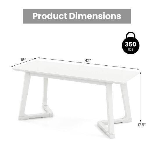 42 Inch Modern Entryway Bench Long Dining Bench with Rubber Wood Legs-White W2B