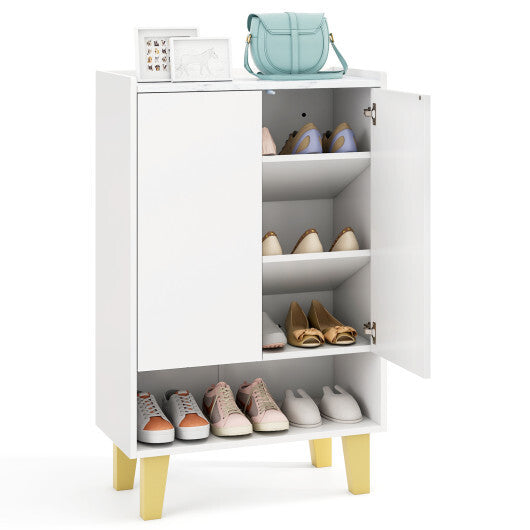 5-Tier Shoe Cabinet with Faux Marble Countertop and Flat Tilting Shelves-White W2B