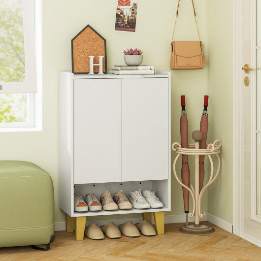 5-Tier Shoe Cabinet with Faux Marble Countertop and Flat Tilting Shelves-White W2B