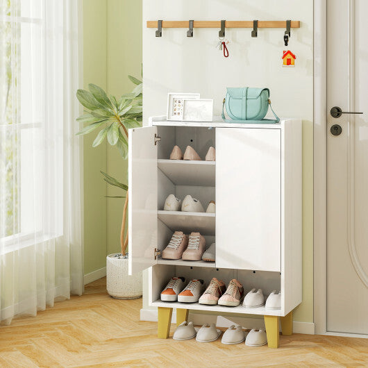 5-Tier Shoe Cabinet with Faux Marble Countertop and Flat Tilting Shelves-White W2B