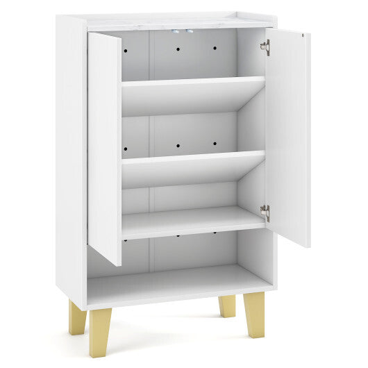 5-Tier Shoe Cabinet with Faux Marble Countertop and Flat Tilting Shelves-White W2B
