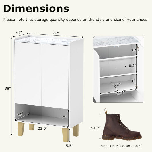 5-Tier Shoe Cabinet with Faux Marble Countertop and Flat Tilting Shelves-White W2B