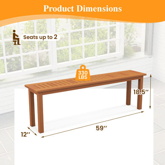 Outdoor 59 Inch Long Patio Dining Backless Wooden Bench with Teak Oil Finish