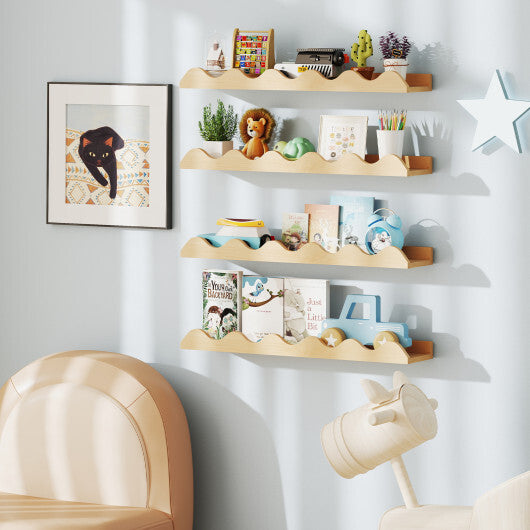 24 Inch Kids Bookshelf Set of 4 Wall-Mounted Picture Ledge Shelf-Natural W2B