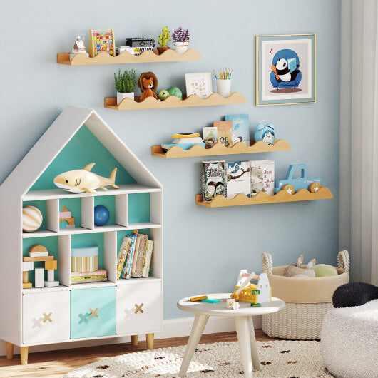 24 Inch Kids Bookshelf Set of 4 Wall-Mounted Picture Ledge Shelf-Natural W2B
