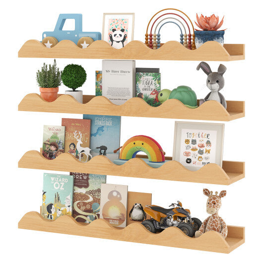 24 Inch Kids Bookshelf Set of 4 Wall-Mounted Picture Ledge Shelf-Natural W2B