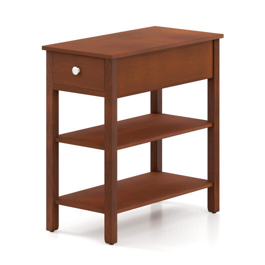 3-Tier Narrow End Table with Drawer and Storage Shelves-Brown W2B