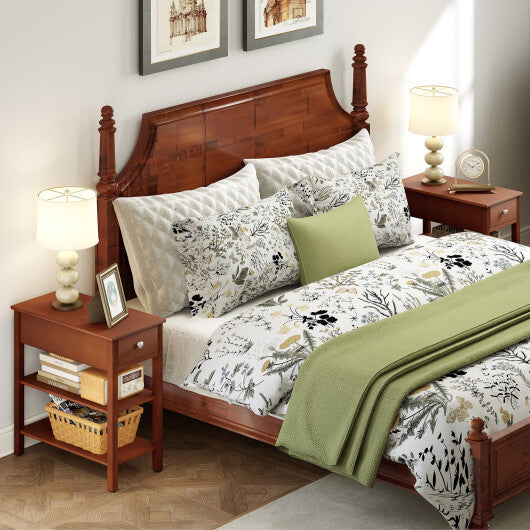 3-Tier Narrow End Table with Drawer and Storage Shelves-Brown W2B