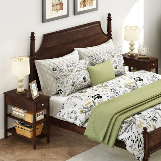 3-Tier Narrow End Table with Drawer and Storage Shelves-Brown W2B