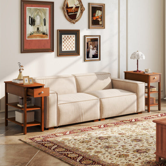 3-Tier Narrow End Table with Drawer and Storage Shelves Set of 2-Brown W2B