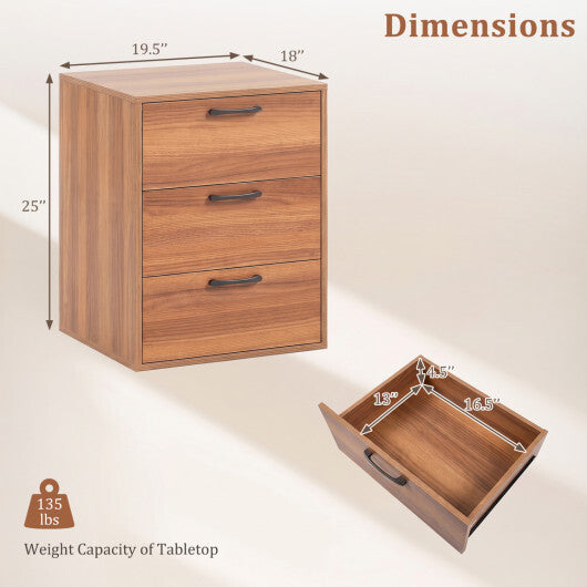 3 Drawer Nightstand with Wood Grain Finish and Storage for Living Room Bedroom Study-White W2B