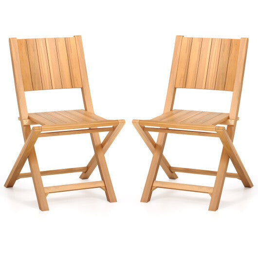 2 Pieces Teak Wood Outdoor Dining Chairs with Slatted Seat