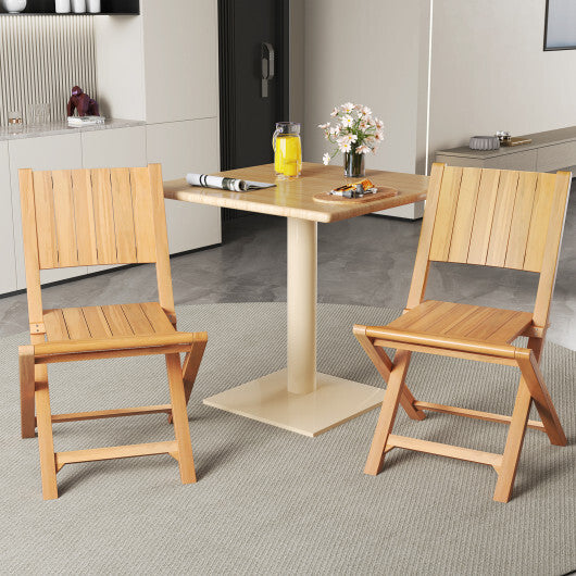 2 Pieces Teak Wood Outdoor Dining Chairs with Slatted Seat