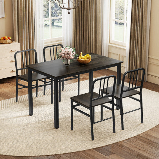Dining Chairs Set of 4 with Slatted Backrest & Metal Frame and Wooden Seat-Rustic Brown W2B