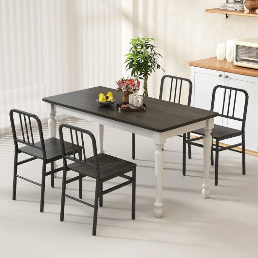 Dining Chairs Set of 4 with Slatted Backrest & Metal Frame and Wooden Seat-Rustic Brown W2B