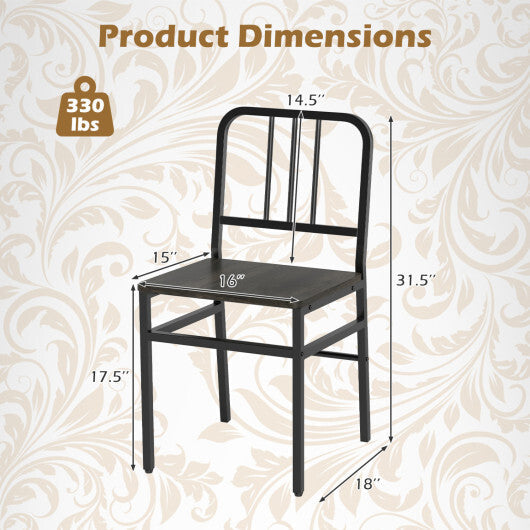 Dining Chairs Set of 4 with Slatted Backrest & Metal Frame and Wooden Seat-Rustic Brown W2B