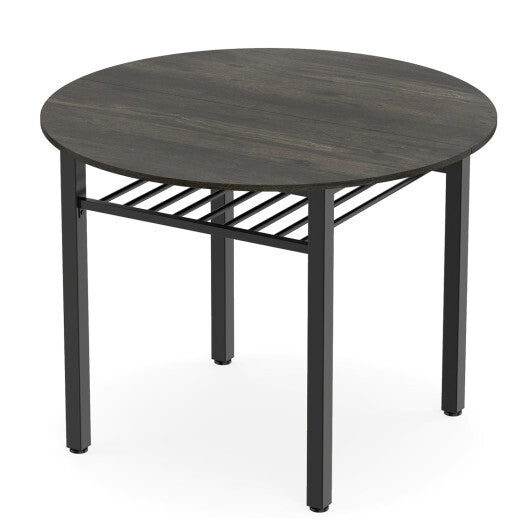 40" Round Kitchen Table with Storage Shelf and Metal Frame for 4 People-Gray W2B